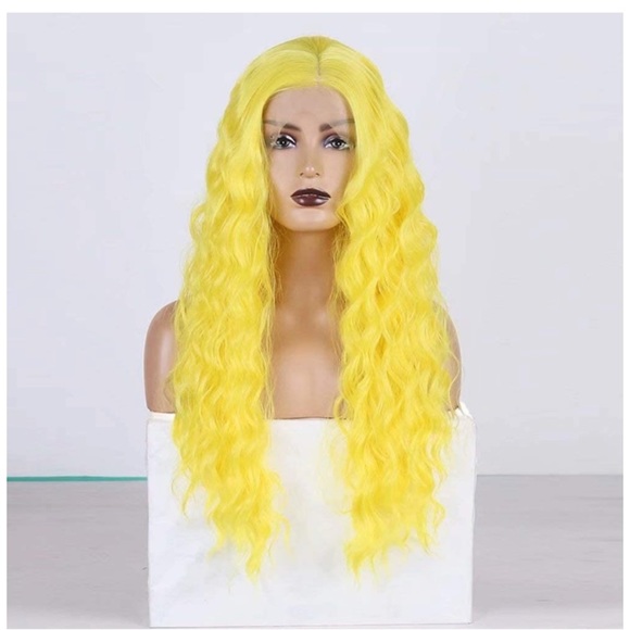 24” Yellow Long Loose Curly Lace Front Wigs - Picture 4 of 7